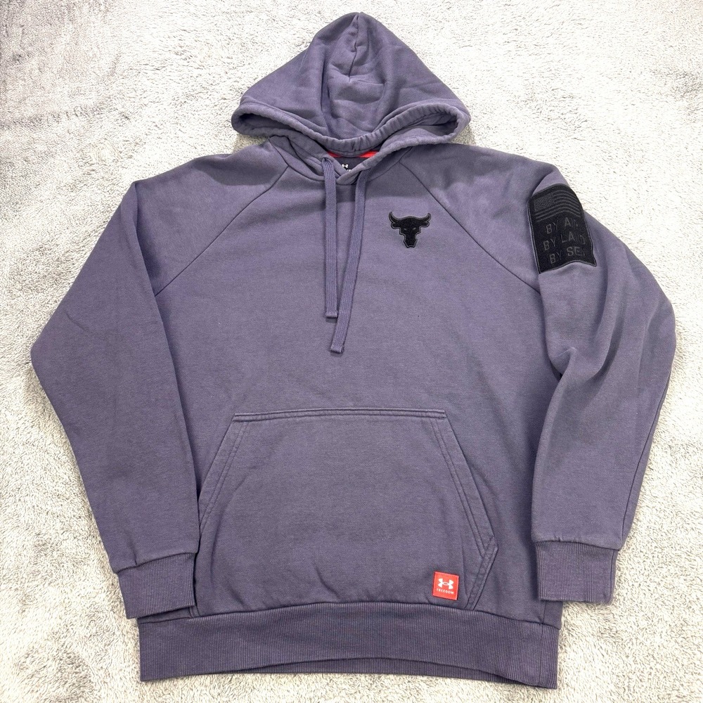 Under Armour Project Rock Hoodie Men S‎ Blue Military Patch L/S